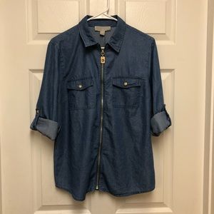 Michael Kors denim zip up shirt